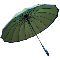 Bisetti - long parapluie canne 16 baleines - kaki bord bleu