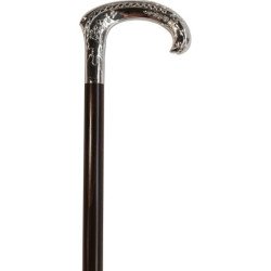Canne marron en bois -  poignée courbe chromée zamak - couleur Marron