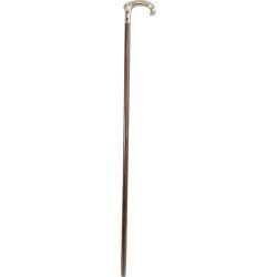Canne marron en bois -  poignée courbe chromée zamak - couleur Marron