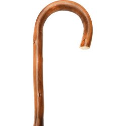 Canne rustique marron en bois -  poignée courbe en J - couleur Marron