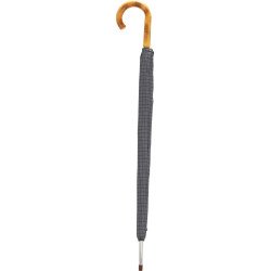Long parapluie avec petis carrés gris et canne en bois - couleur Gris