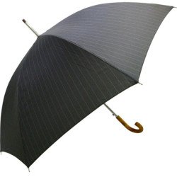 Long parapluie avec fines lignes grises et canne en boi - couleur Gris