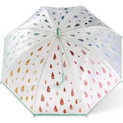 Long parapluie enfant transparent avec gouttes et canne - couleur Transparent