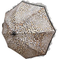 Long parapluie leopard bord noir manche marron courbé - couleur Léopard
