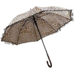 Long parapluie leopard bord noir manche marron courbé - couleur Léopard