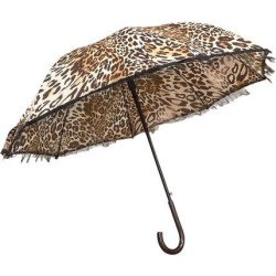 Long parapluie leopard bord noir manche marron courbé - couleur Léopard