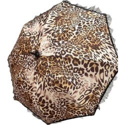 Long parapluie leopard bord noir manche marron courbé - couleur Léopard