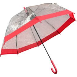 Long parapluie en cloche transparent avec bord rouge - couleur Rouge