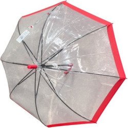 Long parapluie en cloche transparent avec bord rouge - couleur Rouge