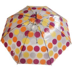Long parapluie S. Oliver transparent motif pois colorés -  poignée canne