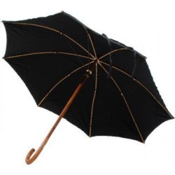 Long parapluie baleines en bambou avec canne en bois - couleur Noir