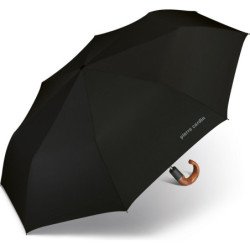 Parapluie de poche Pierre Cardin noir avec canne - couleur Noir