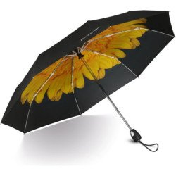 Long parapluie noir impression grande fleur jaune - couleur Noir