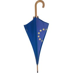 Long parapluie européen bicolore avec canne en bois - couleur Bleu